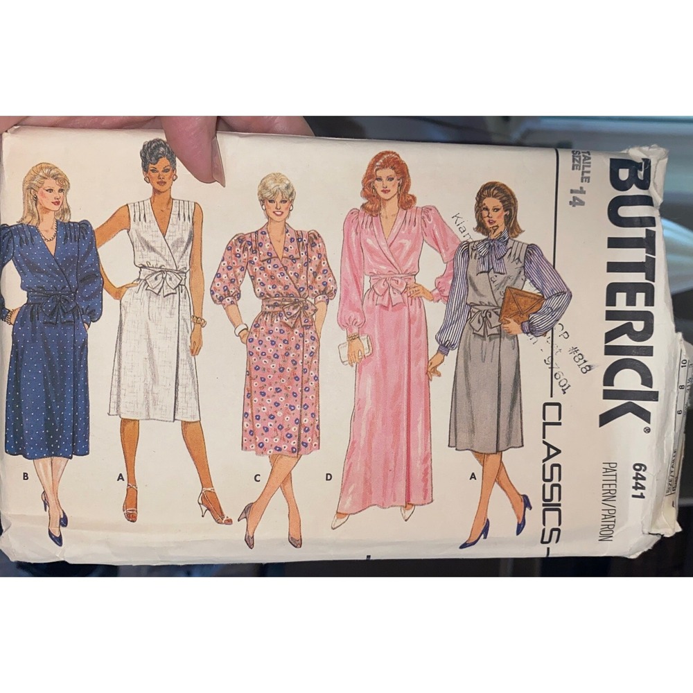 Vintage Butterick 6441 Dress Sewing Pattern Size 14 Uncut Wrap Blouson A-Line